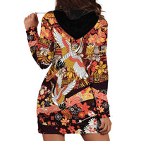 Japanese Hawaiian Crane Hoodie Dress Yellow Ochre Tapa Patchwork Pattern