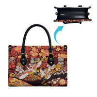Japanese Hawaiian Crane Leather Bag Yellow Ochre Tapa Patchwork Pattern