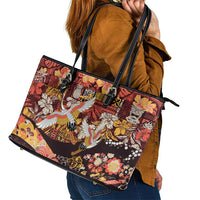 Japanese Hawaiian Crane Leather Tote Bag Yellow Ochre Tapa Patchwork Pattern