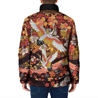 Japanese Hawaiian Crane Padded Jacket Yellow Ochre Tapa Patchwork Pattern