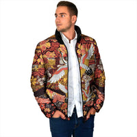 Japanese Hawaiian Crane Padded Jacket Yellow Ochre Tapa Patchwork Pattern