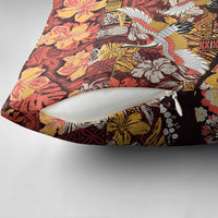 Japanese Hawaiian Crane Pillow Cover Yellow Ochre Tapa Patchwork Pattern