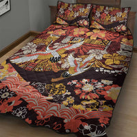 Japanese Hawaiian Crane Quilt Bed Set Yellow Ochre Tapa Patchwork Pattern