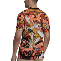 Japanese Hawaiian Crane Rugby Jersey Yellow Ochre Tapa Patchwork Pattern