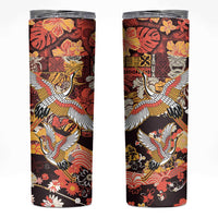 Japanese Hawaiian Crane Skinny Tumbler Yellow Ochre Tapa Patchwork Pattern