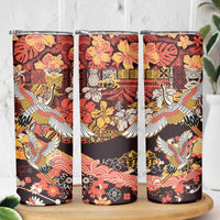 Japanese Hawaiian Crane Skinny Tumbler Yellow Ochre Tapa Patchwork Pattern