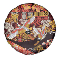 Japanese Hawaiian Crane Spare Tire Cover Yellow Ochre Tapa Patchwork Pattern