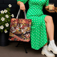 Japanese Hawaiian Crane Tote Bag Yellow Ochre Tapa Patchwork Pattern