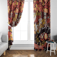 Japanese Hawaiian Crane Window Curtain Yellow Ochre Tapa Patchwork Pattern