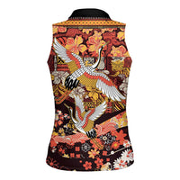 Japanese Hawaiian Crane Women Sleeveless Polo Shirt Yellow Ochre Tapa Patchwork Pattern