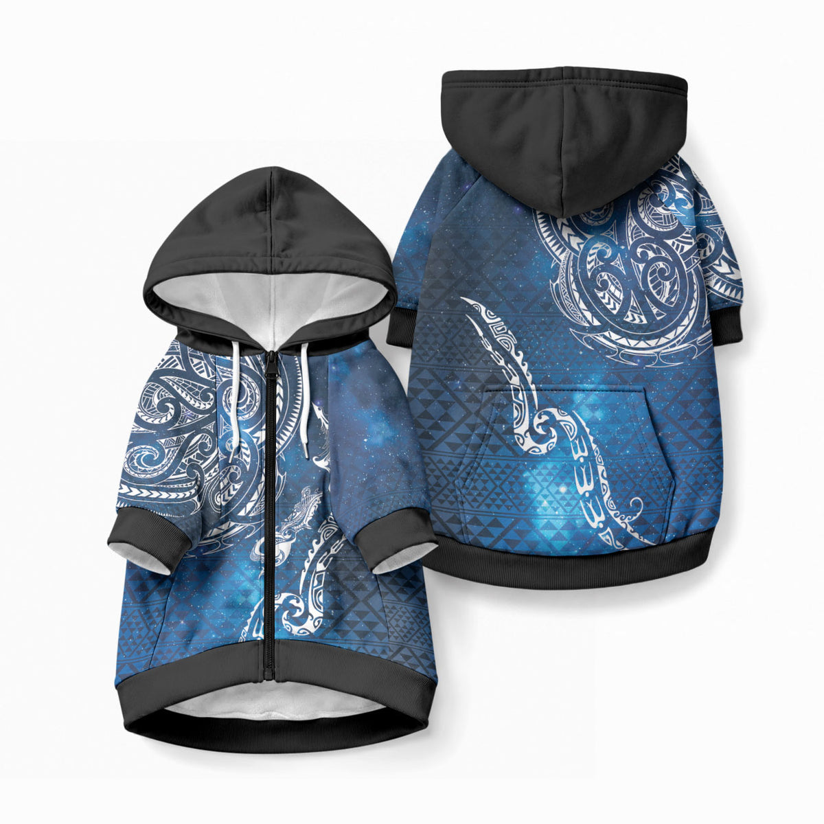 Matariki Galaxy Pet Hoodie New Zealand Map Maori Pattern LT9 Zip-up Blue - Polynesian Pride
