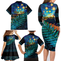 Matariki Te Tau Hou Maori Family Matching Long Sleeve Bodycon Dress and Hawaiian Shirt New Zealand Silver Fern Night Starry Sky LT9 - Polynesian Pride