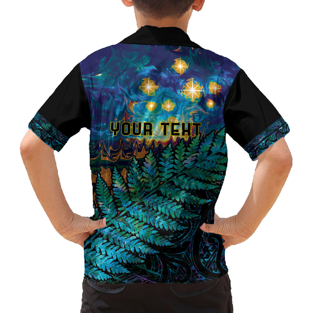Matariki Te Tau Hou Maori Family Matching Off The Shoulder Long Sleeve Dress and Hawaiian Shirt New Zealand Silver Fern Night Starry Sky LT9 - Polynesian Pride