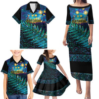 Matariki Te Tau Hou Maori Family Matching Puletasi and Hawaiian Shirt New Zealand Silver Fern Night Starry Sky LT9 - Polynesian Pride