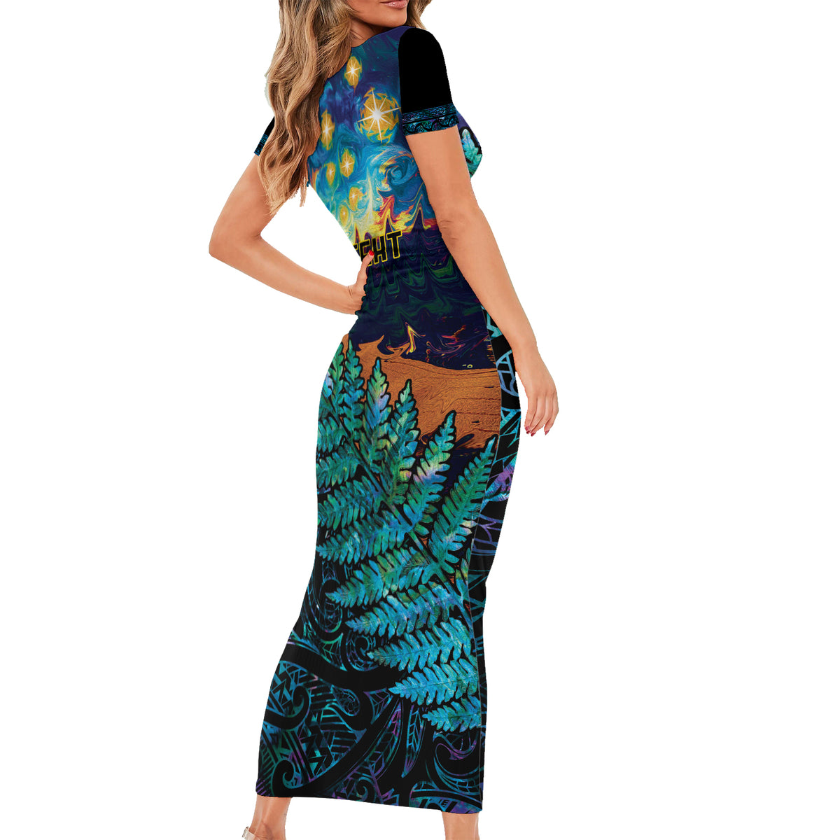 Matariki Te Tau Hou Maori Family Matching Short Sleeve Bodycon Dress and Hawaiian Shirt New Zealand Silver Fern Night Starry Sky LT9 - Polynesian Pride