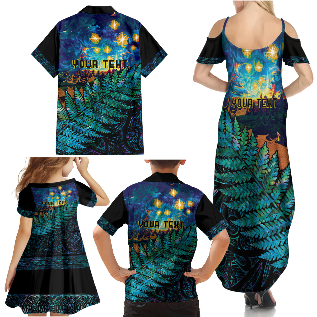 Matariki Te Tau Hou Maori Family Matching Summer Maxi Dress and Hawaiian Shirt New Zealand Silver Fern Night Starry Sky LT9 - Polynesian Pride