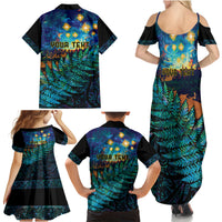 Matariki Te Tau Hou Maori Family Matching Summer Maxi Dress and Hawaiian Shirt New Zealand Silver Fern Night Starry Sky LT9 - Polynesian Pride