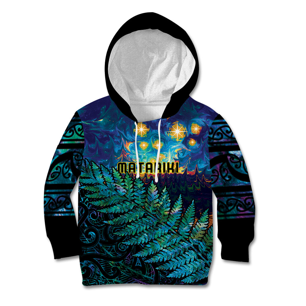 Matariki Te Tau Hou Maori Kid Hoodie New Zealand Silver Fern Night Starry Sky LT9 Hoodie Black - Polynesian Pride