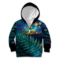 Matariki Te Tau Hou Maori Kid Hoodie New Zealand Silver Fern Night Starry Sky LT9 Zip Hoodie Black - Polynesian Pride
