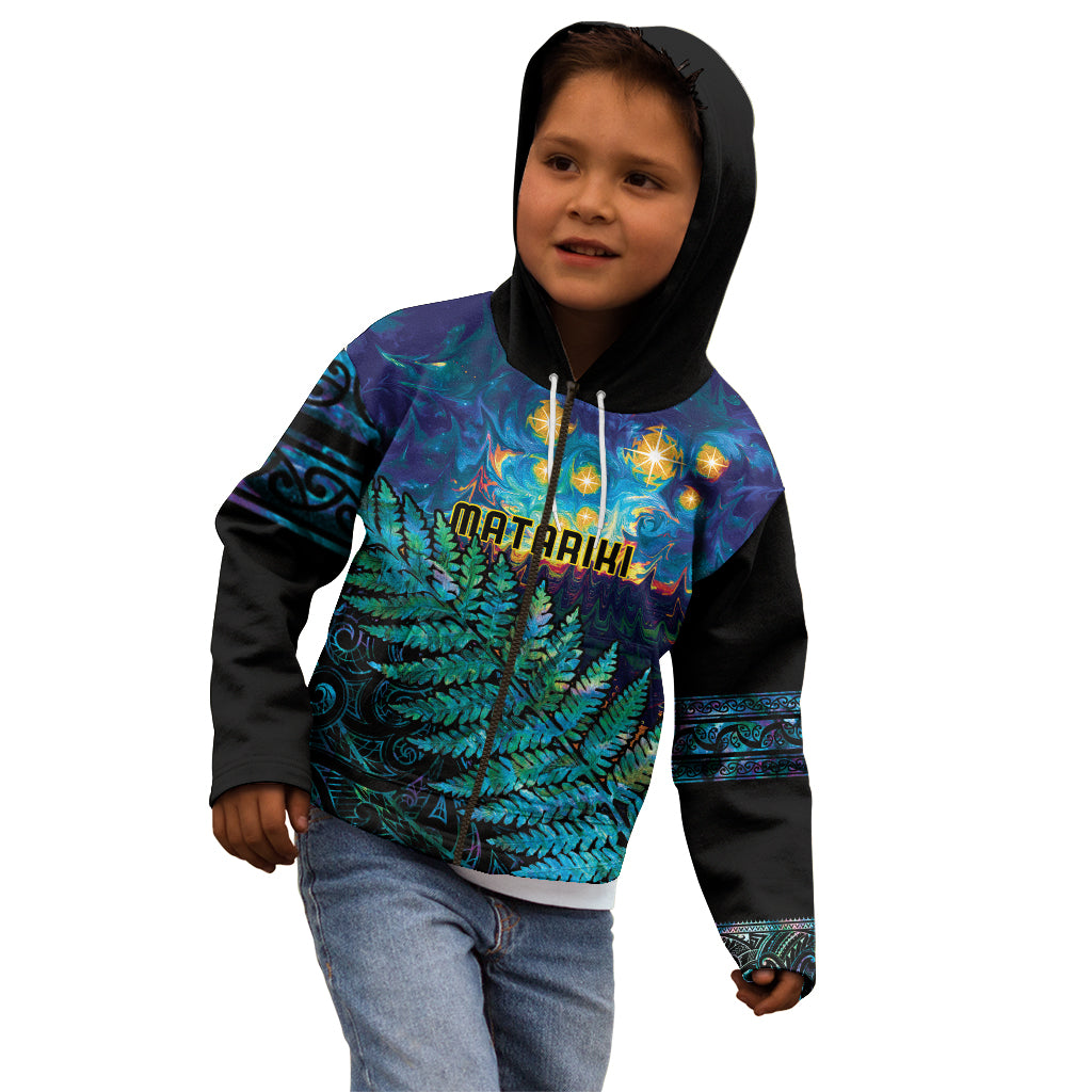 Matariki Te Tau Hou Maori Kid Hoodie New Zealand Silver Fern Night Starry Sky LT9 - Polynesian Pride