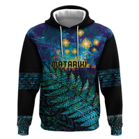 Matariki Te Tau Hou Maori Zip Hoodie New Zealand Silver Fern Night Starry Sky LT9 Pullover Hoodie Black - Polynesian Pride