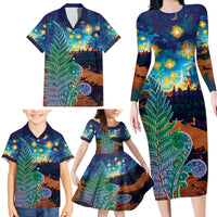 Personalised New Zealand Matariki Art Star Family Matching Long Sleeve Bodycon Dress and Hawaiian Shirt Koru Fern Night Starry Sky LT9 - Polynesian Pride