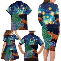 Personalised New Zealand Matariki Art Star Family Matching Long Sleeve Bodycon Dress and Hawaiian Shirt Koru Fern Night Starry Sky LT9 - Polynesian Pride