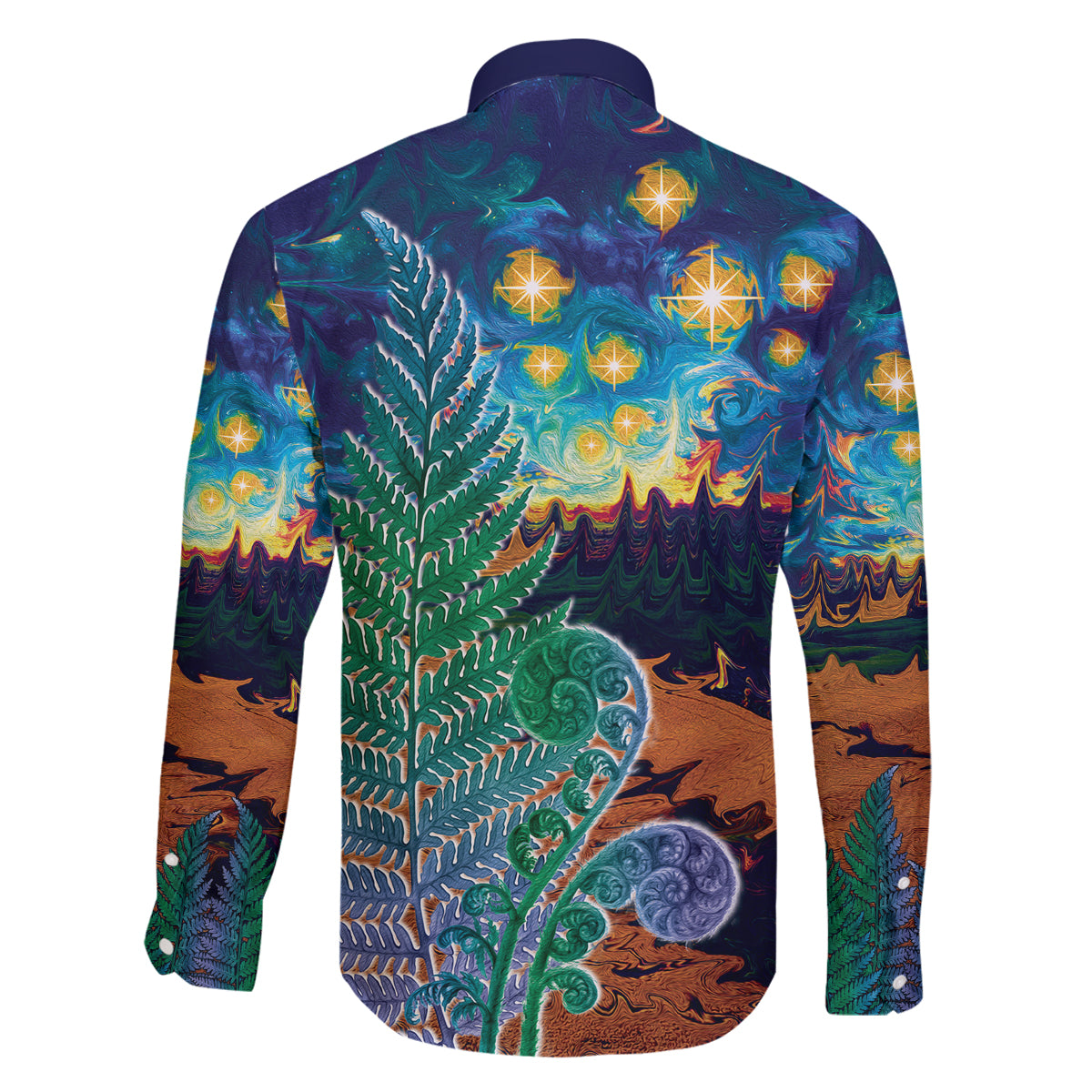 Personalised New Zealand Matariki Art Star Family Matching Off The Shoulder Long Sleeve Dress and Hawaiian Shirt Koru Fern Night Starry Sky LT9 - Polynesian Pride