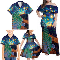 Personalised New Zealand Matariki Art Star Family Matching Off Shoulder Maxi Dress and Hawaiian Shirt Koru Fern Night Starry Sky LT9 - Polynesian Pride