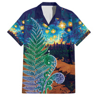 Personalised New Zealand Matariki Art Star Family Matching Off Shoulder Short Dress and Hawaiian Shirt Koru Fern Night Starry Sky LT9 Dad's Shirt - Short Sleeve Black - Polynesian Pride