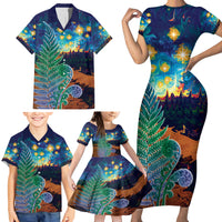 Personalised New Zealand Matariki Art Star Family Matching Short Sleeve Bodycon Dress and Hawaiian Shirt Koru Fern Night Starry Sky LT9 - Polynesian Pride