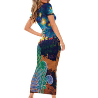 Personalised New Zealand Matariki Art Star Family Matching Short Sleeve Bodycon Dress and Hawaiian Shirt Koru Fern Night Starry Sky LT9 - Polynesian Pride