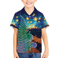 Personalised New Zealand Matariki Art Star Family Matching Short Sleeve Bodycon Dress and Hawaiian Shirt Koru Fern Night Starry Sky LT9 Son's Shirt Black - Polynesian Pride