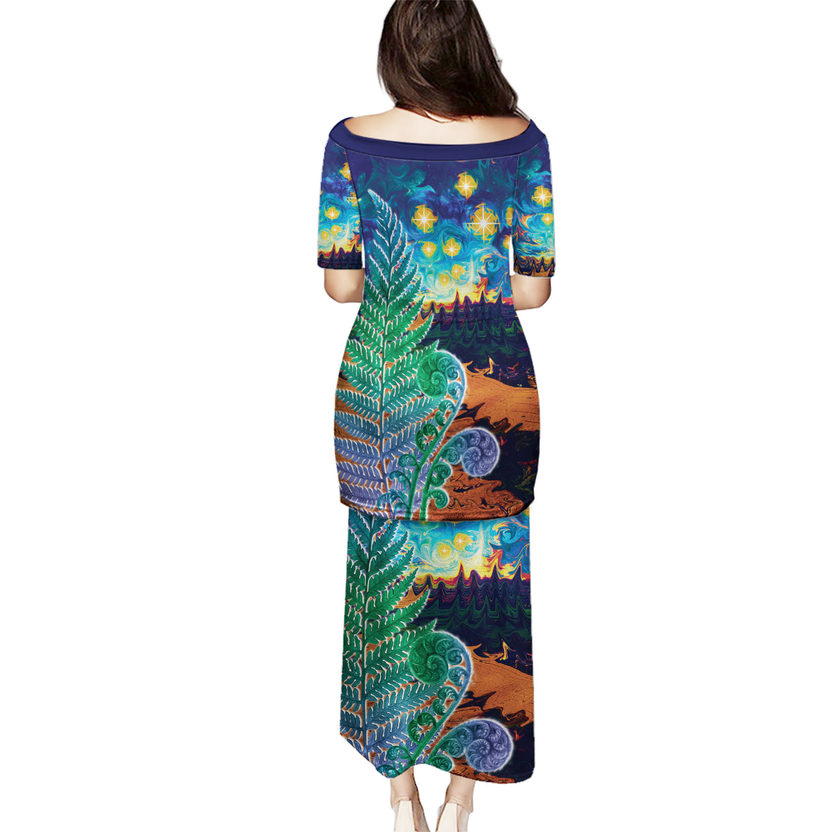 Personalised New Zealand Matariki Art Star Puletasi Koru Fern Night Starry Sky