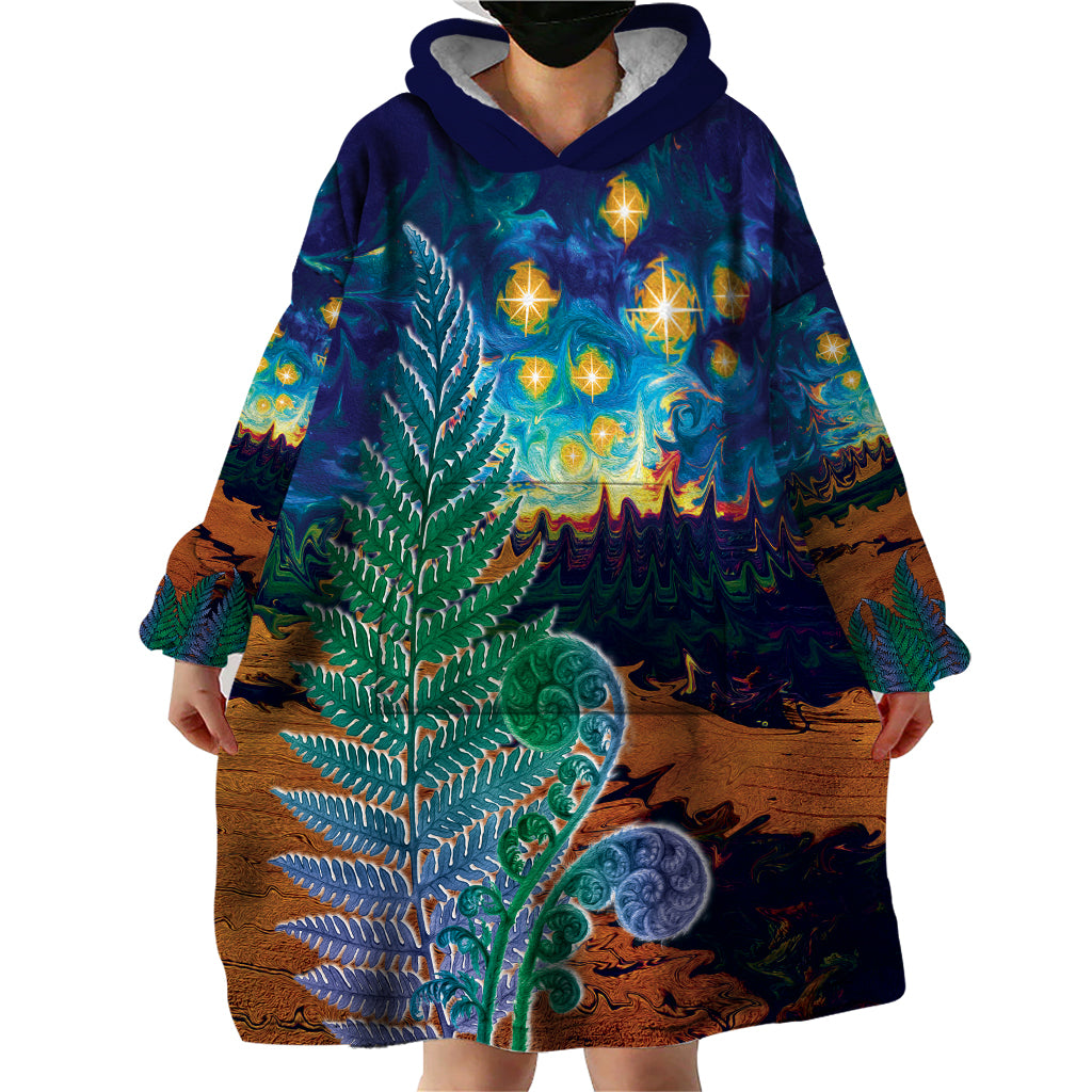 Personalised New Zealand Matariki Art Star Wearable Blanket Hoodie Koru Fern Night Starry Sky LT9 - Polynesian Pride