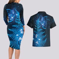 New Zealand Matariki Couples Matching Long Sleeve Bodycon Dress and Hawaiian Shirt Blue Milky Way Stars Night Sky LT9 - Polynesian Pride