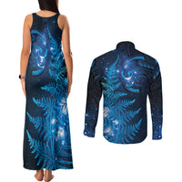 New Zealand Matariki Couples Matching Tank Maxi Dress and Long Sleeve Button Shirt Blue Milky Way Stars Night Sky LT9 - Polynesian Pride