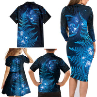 New Zealand Matariki Family Matching Long Sleeve Bodycon Dress and Hawaiian Shirt Blue Milky Way Stars Night Sky LT9 - Polynesian Pride