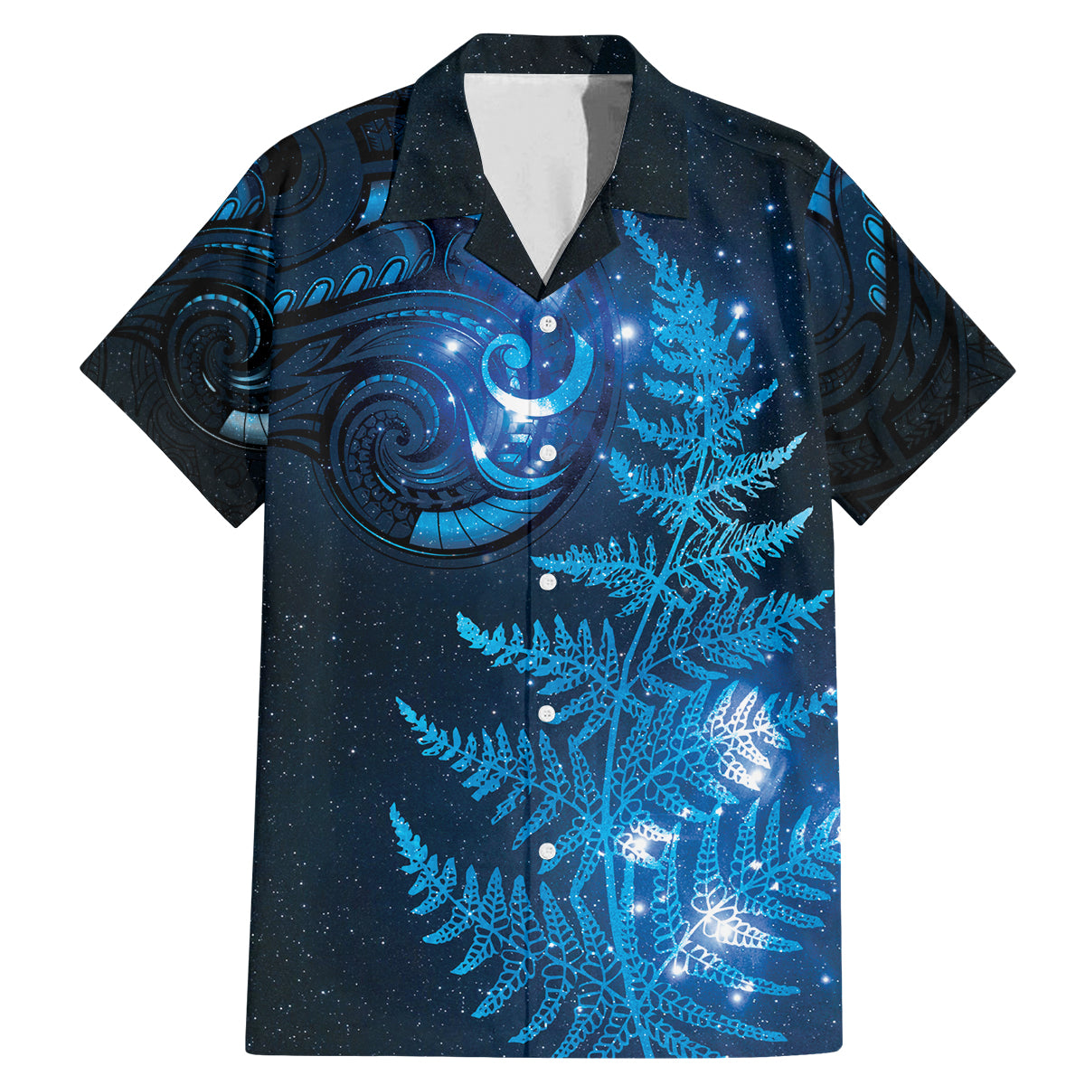 New Zealand Matariki Family Matching Mermaid Dress and Hawaiian Shirt Blue Milky Way Stars Night Sky LT9 Dad's Shirt - Short Sleeve Blue - Polynesian Pride
