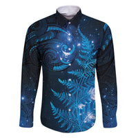 New Zealand Matariki Family Matching Mermaid Dress and Hawaiian Shirt Blue Milky Way Stars Night Sky LT9 Dad's Shirt - Long Sleeve Blue - Polynesian Pride