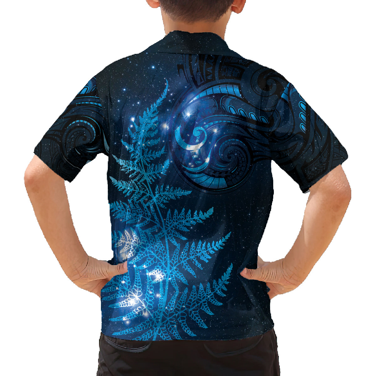 New Zealand Matariki Family Matching Off Shoulder Maxi Dress and Hawaiian Shirt Blue Milky Way Stars Night Sky LT9 - Polynesian Pride