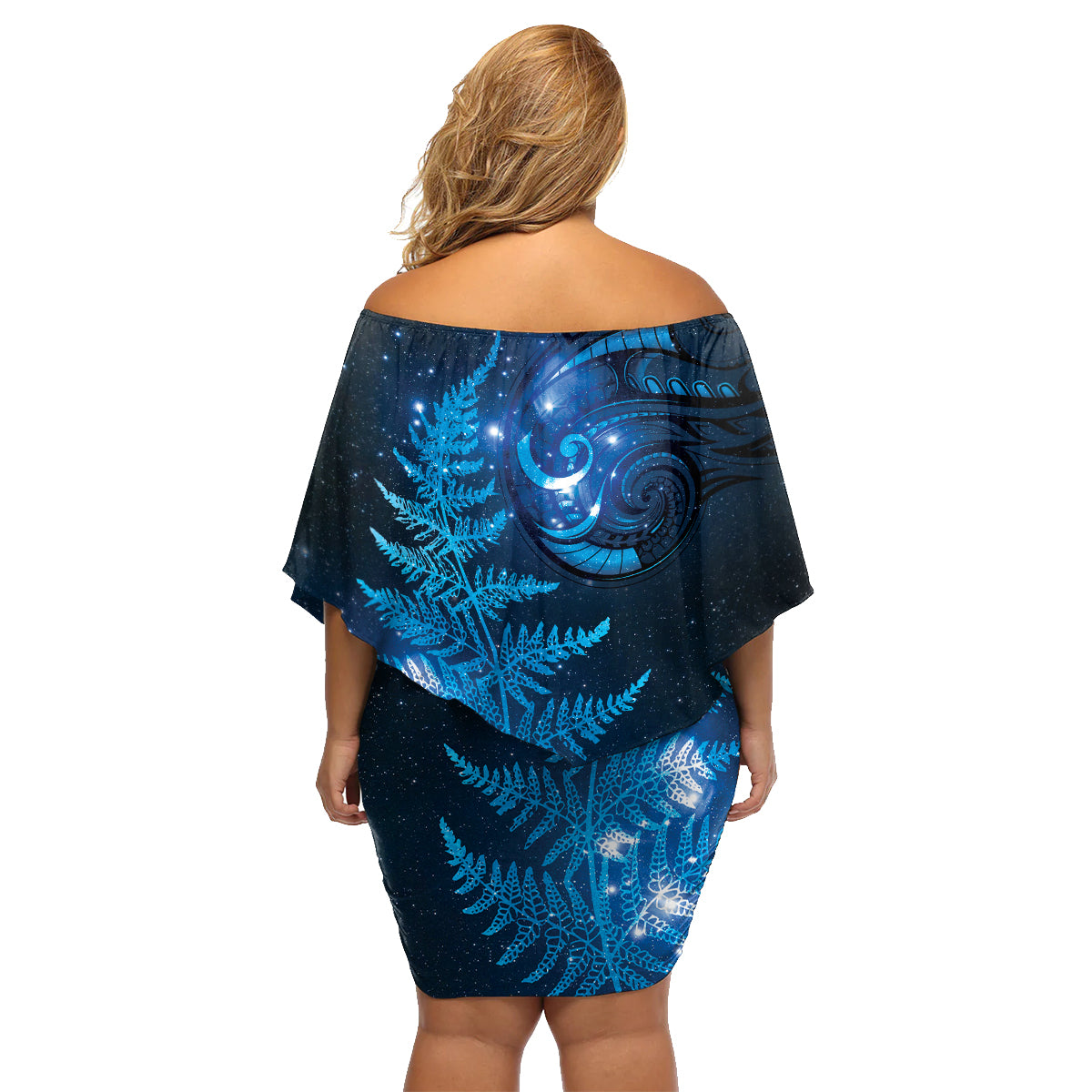 New Zealand Matariki Family Matching Off Shoulder Short Dress and Hawaiian Shirt Blue Milky Way Stars Night Sky LT9 - Polynesian Pride