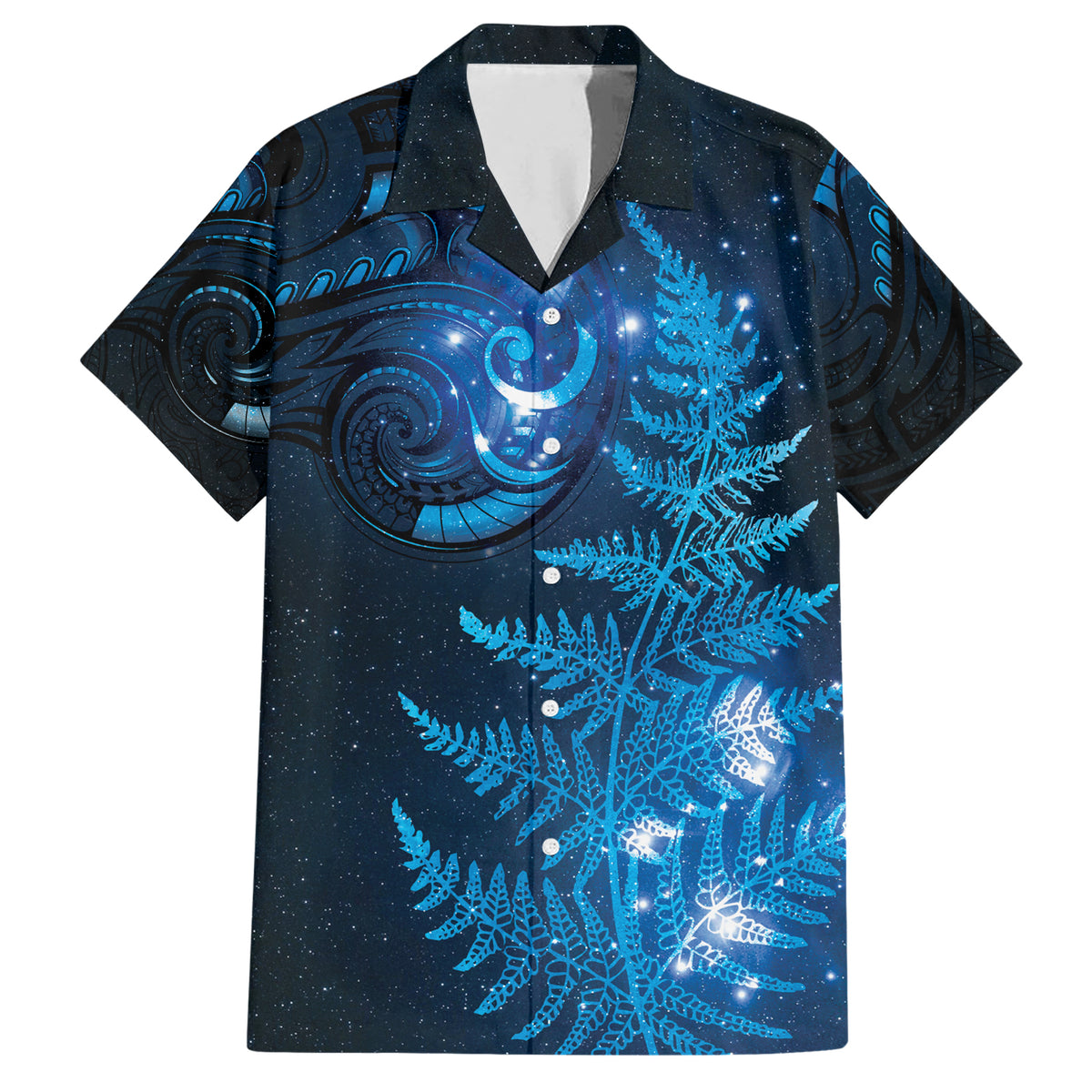 New Zealand Matariki Family Matching Short Sleeve Bodycon Dress and Hawaiian Shirt Blue Milky Way Stars Night Sky LT9 Dad's Shirt - Short Sleeve Blue - Polynesian Pride