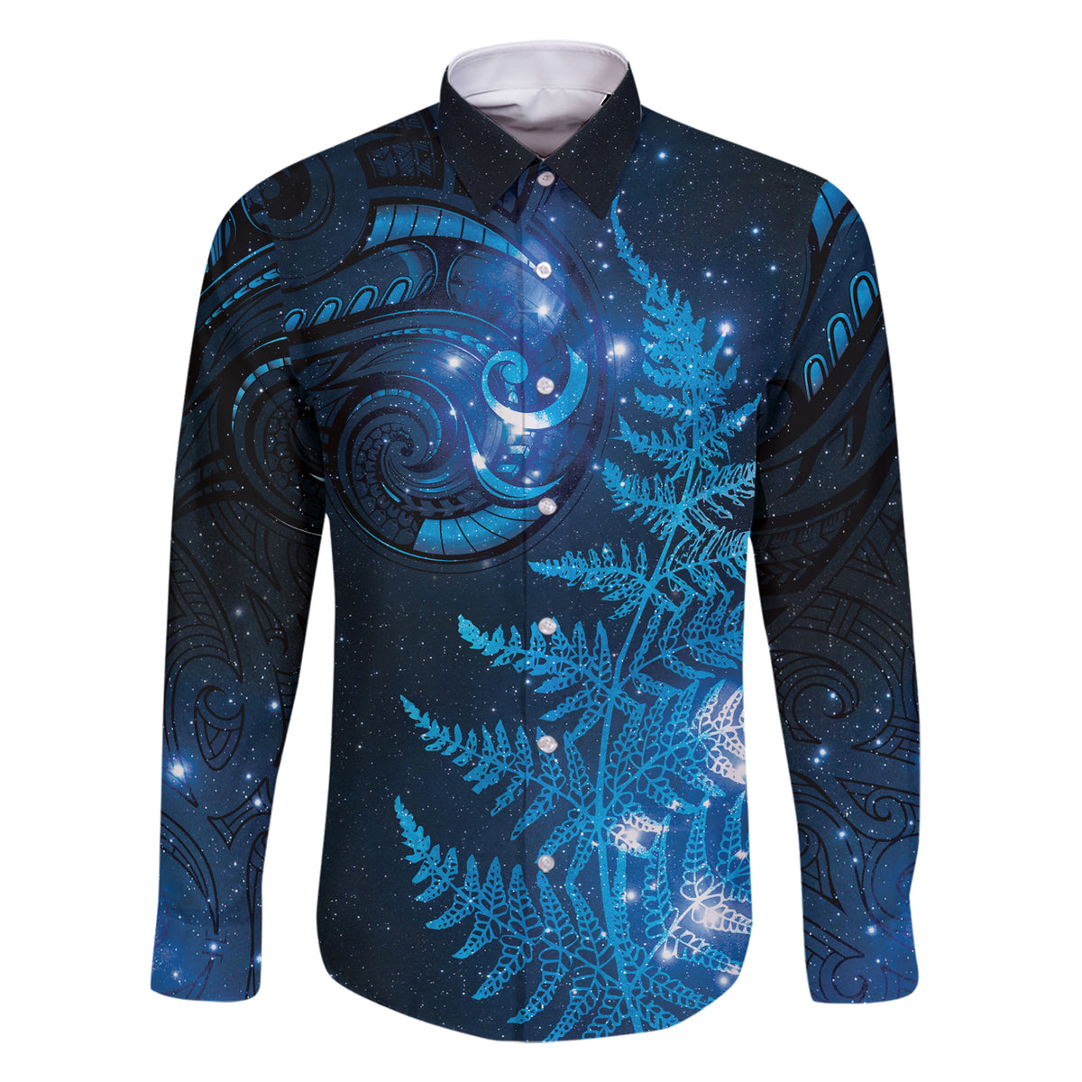 New Zealand Matariki Family Matching Short Sleeve Bodycon Dress and Hawaiian Shirt Blue Milky Way Stars Night Sky LT9 Dad's Shirt - Long Sleeve Blue - Polynesian Pride