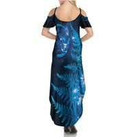 New Zealand Matariki Family Matching Summer Maxi Dress and Hawaiian Shirt Blue Milky Way Stars Night Sky LT9 - Polynesian Pride