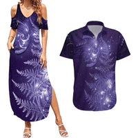 New Zealand Matariki Couples Matching Summer Maxi Dress and Hawaiian Shirt Purple Milky Way Stars Night Sky LT9 Purple - Polynesian Pride