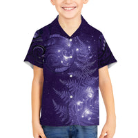New Zealand Matariki Family Matching Long Sleeve Bodycon Dress and Hawaiian Shirt Purple Milky Way Stars Night Sky LT9 Son's Shirt Purple - Polynesian Pride