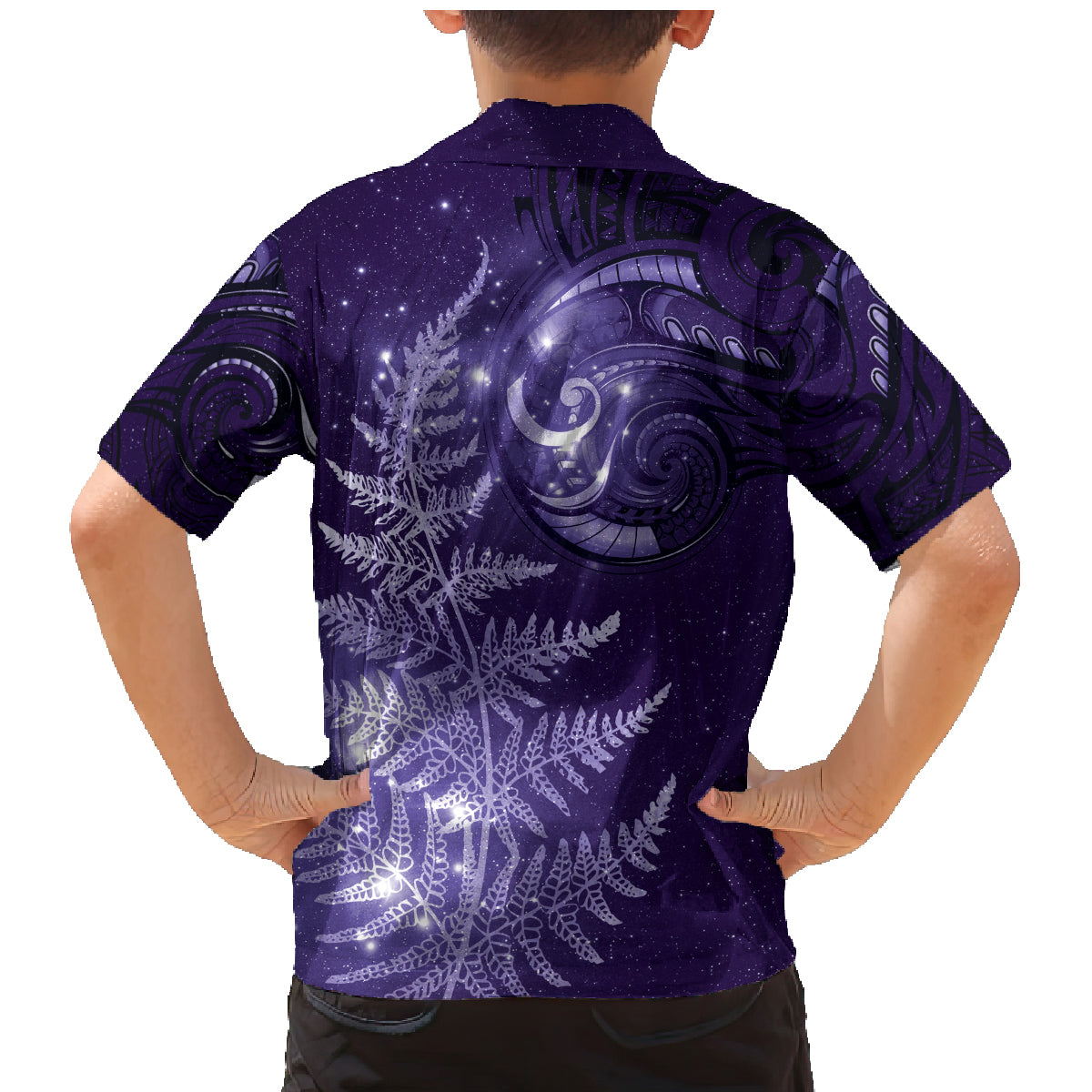New Zealand Matariki Family Matching Mermaid Dress and Hawaiian Shirt Purple Milky Way Stars Night Sky LT9 - Polynesian Pride