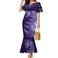 New Zealand Matariki Family Matching Mermaid Dress and Hawaiian Shirt Purple Milky Way Stars Night Sky LT9 Mom's Dress Purple - Polynesian Pride