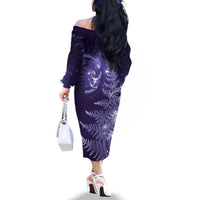 New Zealand Matariki Family Matching Off The Shoulder Long Sleeve Dress and Hawaiian Shirt Purple Milky Way Stars Night Sky LT9 - Polynesian Pride